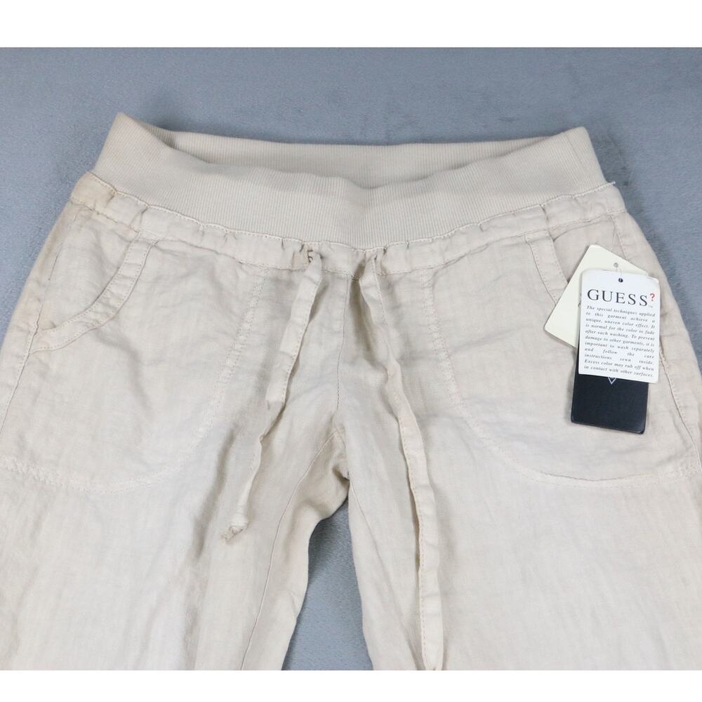 Guess Los Angeles Women’s Linen Blend Pants Small Beige Drawstring Waist NWT